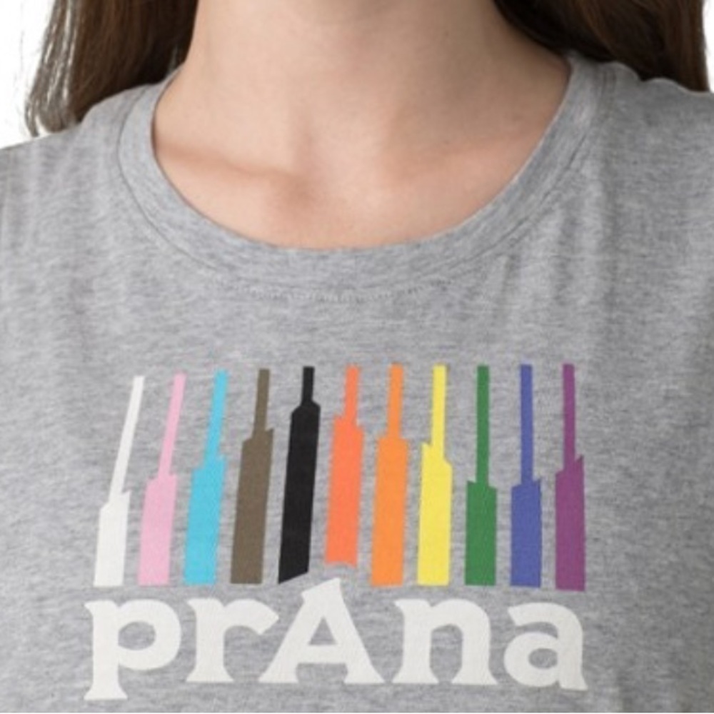 NWT Prana Organic Graphic Sleeveless Shirt Heather Grey Pride Mountain - Picture 2 of 7